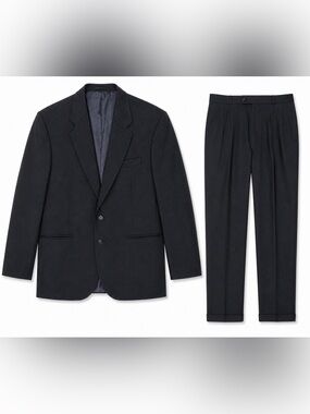 Vintage French Made 100% Wool Suit Black Mens 42R 32x23 2 Piece
